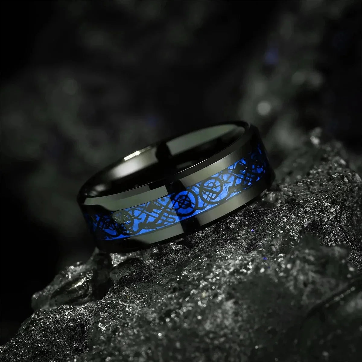 Fashion Couple Rings - Romantic Women Heart Blue Rhinestones Zircon Ring & Men Stainless Steel Celtic Dragon Ring - Wedding Jewelry