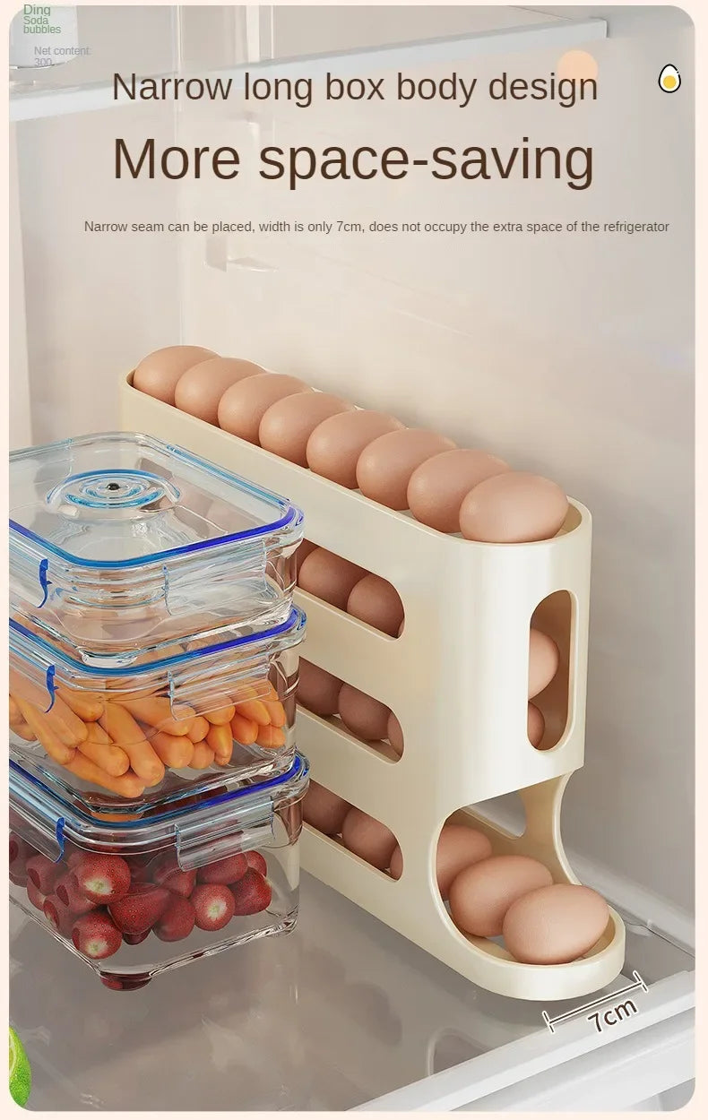 SEO Title: 2–4 Layer Slide Egg Storage Box – Ladder-Style, Large Capacity, Auto-Rolling for Refrigerator Door