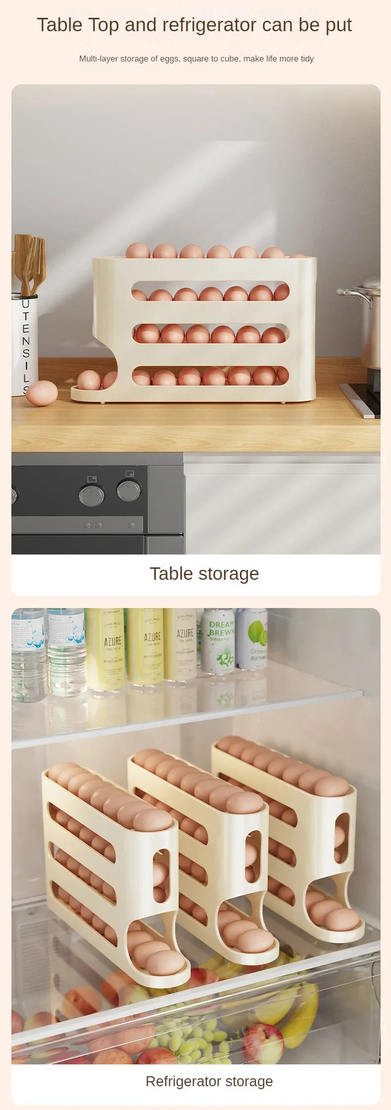 SEO Title: 2–4 Layer Slide Egg Storage Box – Ladder-Style, Large Capacity, Auto-Rolling for Refrigerator Door