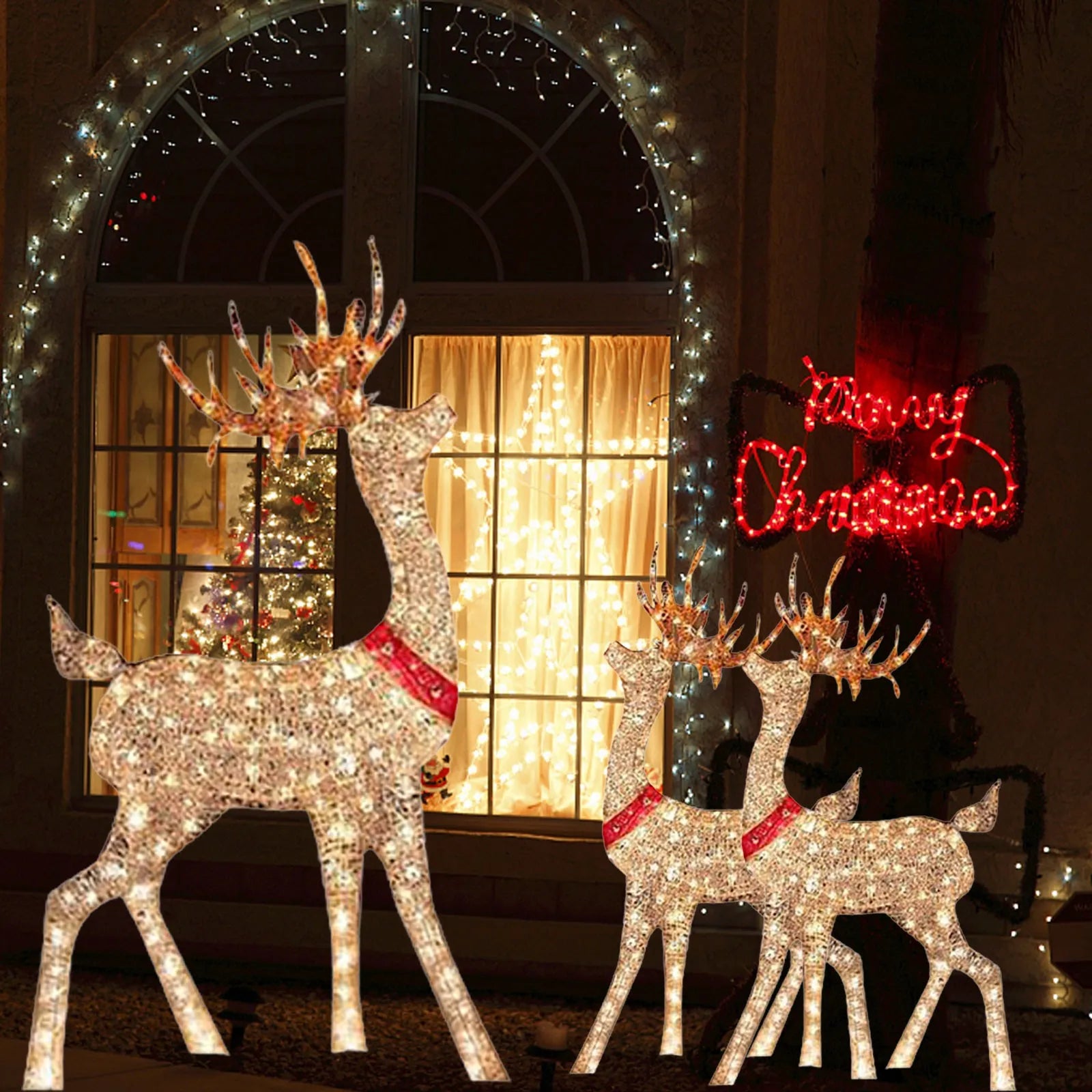 Lighted Christmas Deer Sleigh Outdoor Yard Decoration Winter Decoration for Front Yards