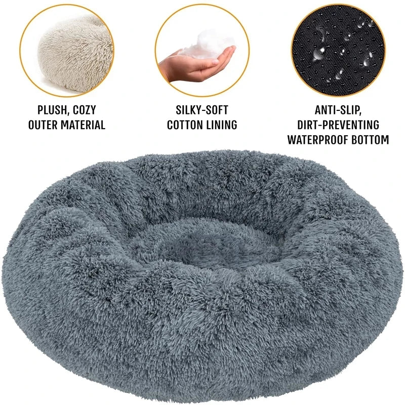 40–90cm Round Plush Pet Bed – Super Soft, Warm Dog & Cat Bed for Winter Comfort