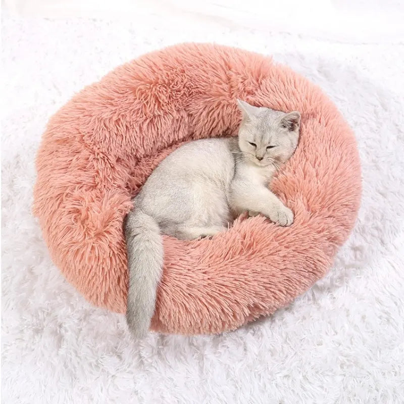 40–90cm Round Plush Pet Bed – Super Soft, Warm Dog & Cat Bed for Winter Comfort