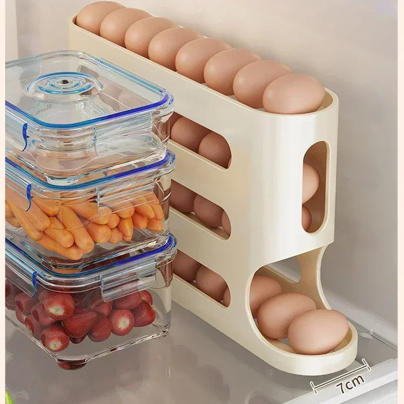 SEO Title: 2–4 Layer Slide Egg Storage Box – Ladder-Style, Large Capacity, Auto-Rolling for Refrigerator Door