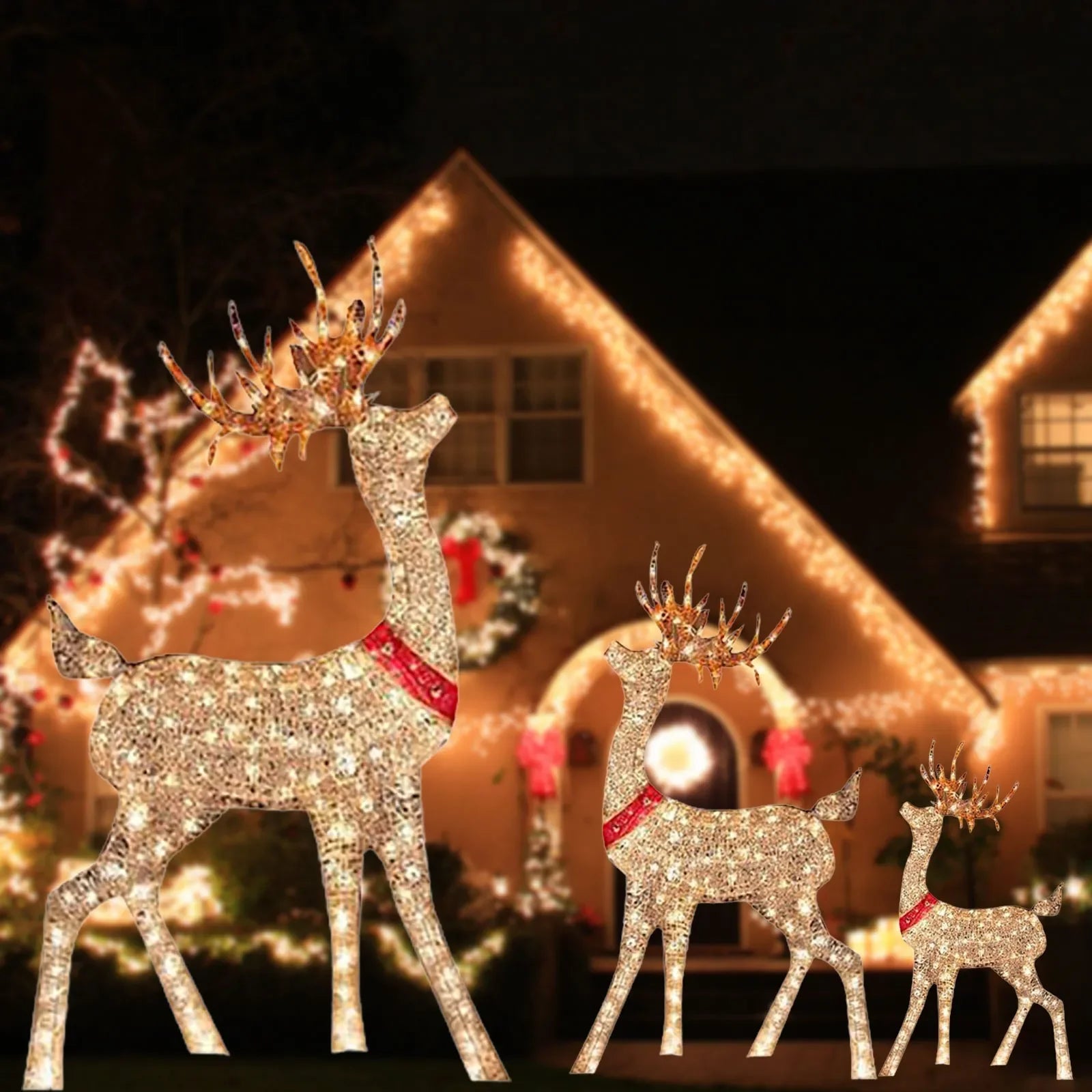 Lighted Christmas Deer Sleigh Outdoor Yard Decoration Winter Decoration for Front Yards