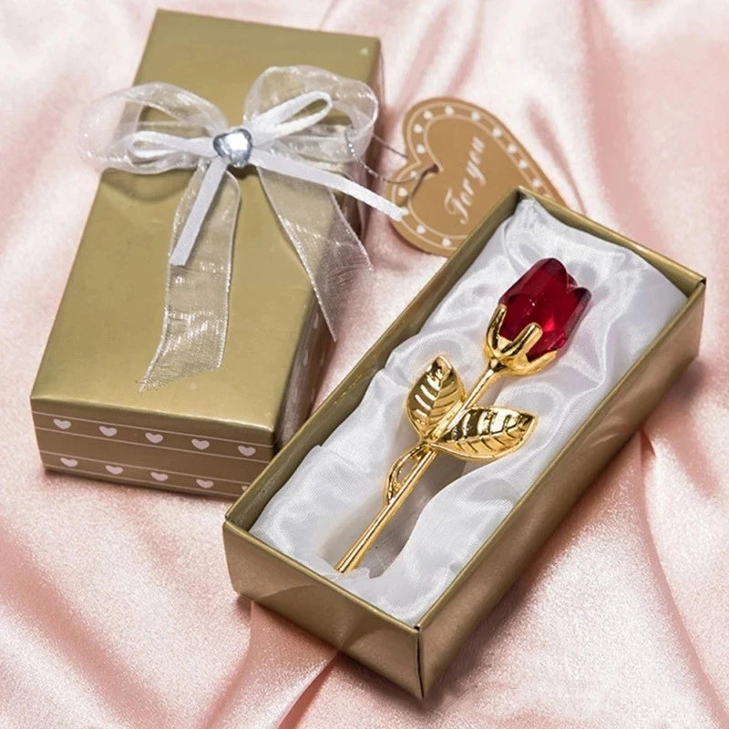 Valentines Day Gift Crystal Bear Glass Rose Artificial Flower Fashion Ornament Lovely Animal Wedding Home Decor Christmas Gifts