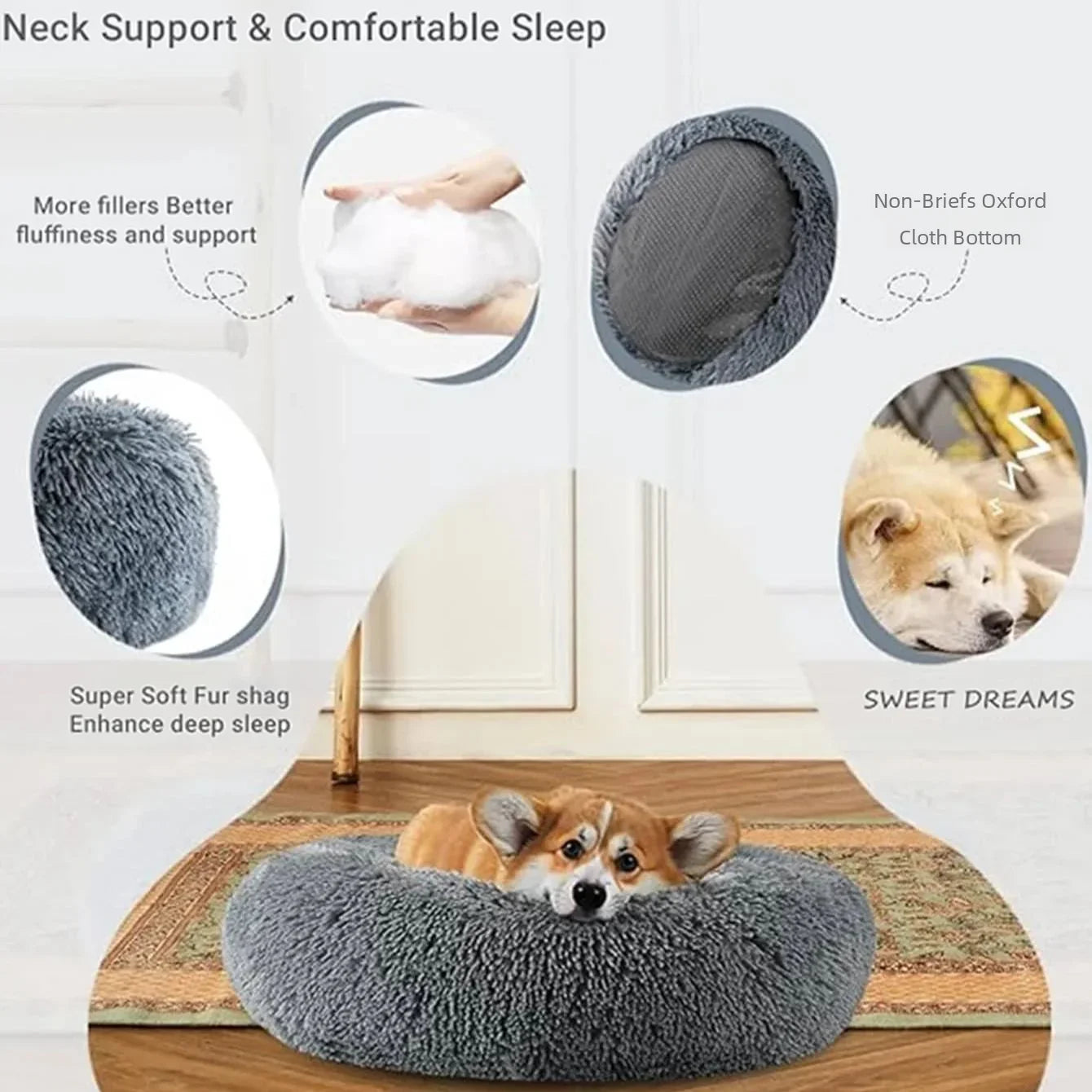 40–90cm Round Plush Pet Bed – Super Soft, Warm Dog & Cat Bed for Winter Comfort