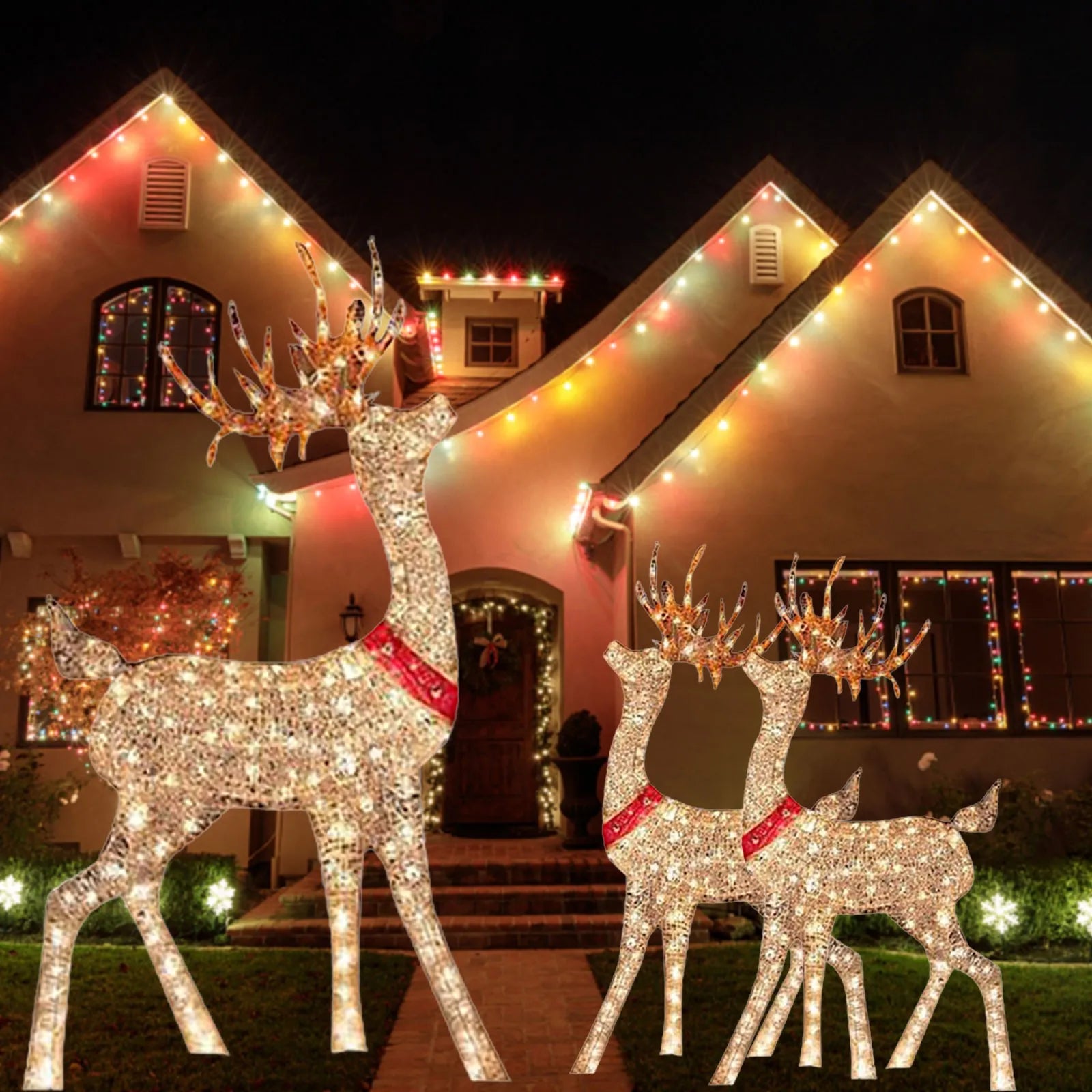 Lighted Christmas Deer Sleigh Outdoor Yard Decoration Winter Decoration for Front Yards