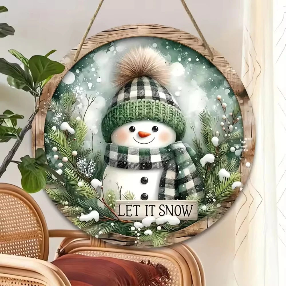 Charming Snowman Circular Wooden Sign Suitable for Home Living Room Door Decoration - Ideal Choice for Christmas and Winter