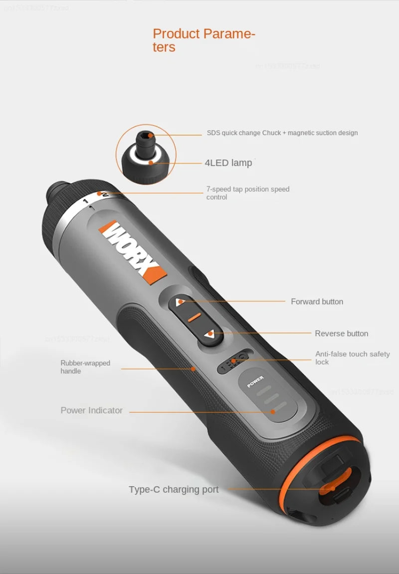 WORX WX242 Mini Electrical Screwdriver Set Smart Cordless Electric Screw Driver Rechargeable With 30 Bit Set Power Drill Tools