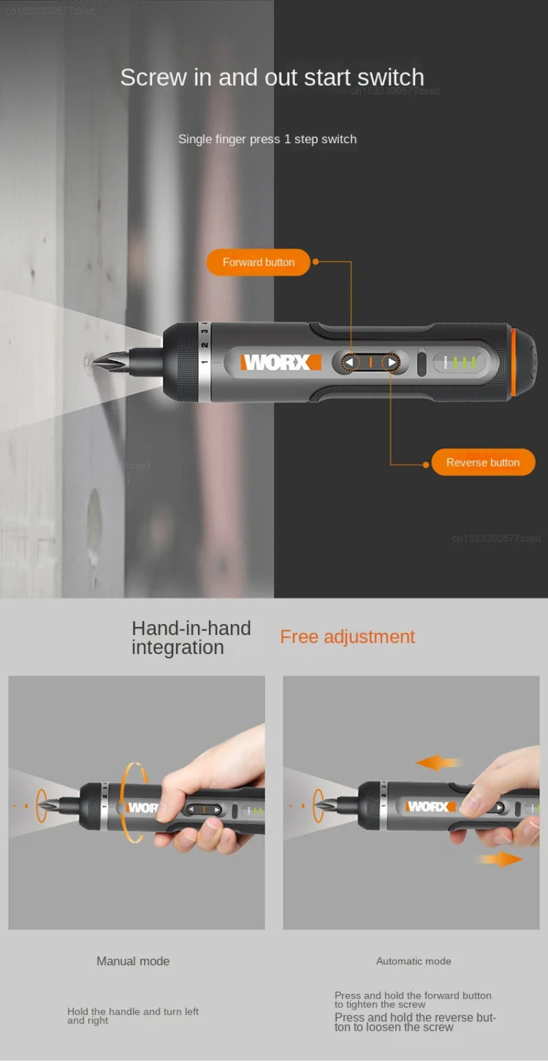 WORX WX242 Mini Electrical Screwdriver Set Smart Cordless Electric Screw Driver Rechargeable With 30 Bit Set Power Drill Tools