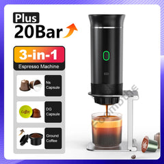 Wireless Electric Portable Espresso Coffee Machine for Car, Home, Camping - 3-in-1 Capsule and Powder Travel Coffee Maker