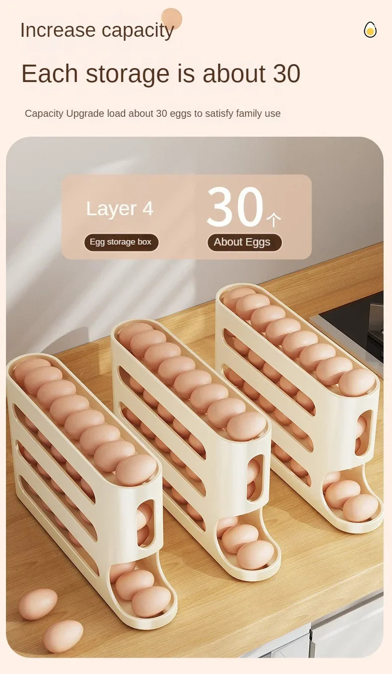 SEO Title: 2–4 Layer Slide Egg Storage Box – Ladder-Style, Large Capacity, Auto-Rolling for Refrigerator Door