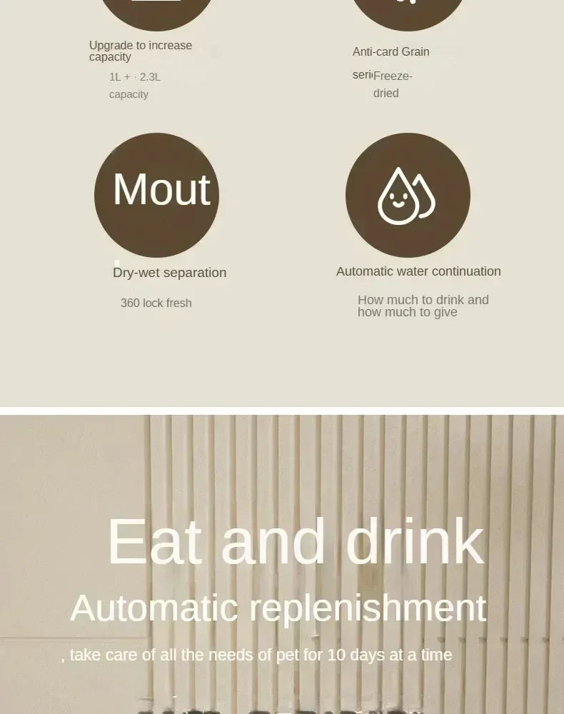 Automatic Feeder Dog Cat Food Bowl with Water Fountain - Large Capacity Pet Food Storage Dispenser Container for Puppies and Cats