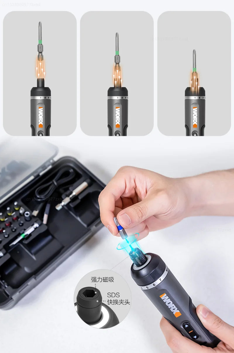WORX WX242 Mini Electrical Screwdriver Set Smart Cordless Electric Screw Driver Rechargeable With 30 Bit Set Power Drill Tools