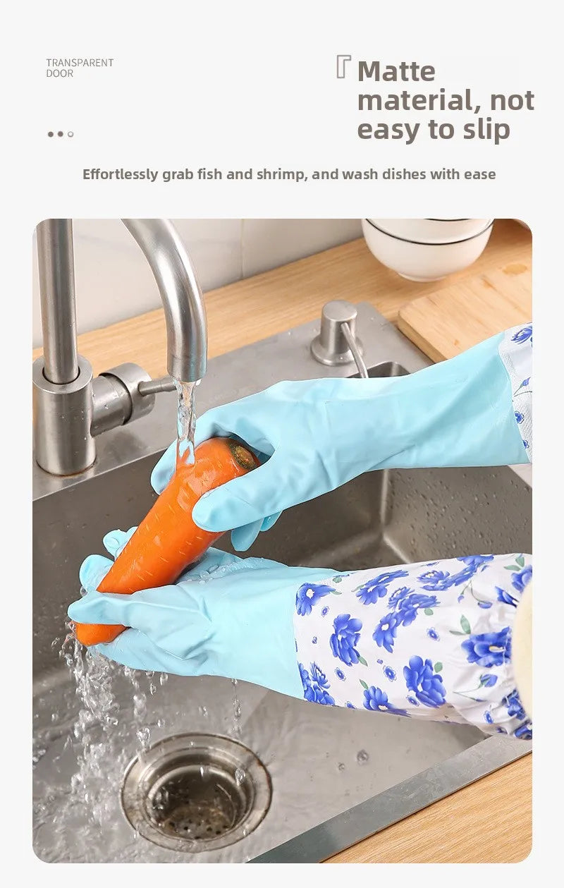Winter Fleece-Lined Long Waterproof Gloves for Dishwashing and Household Cleaning