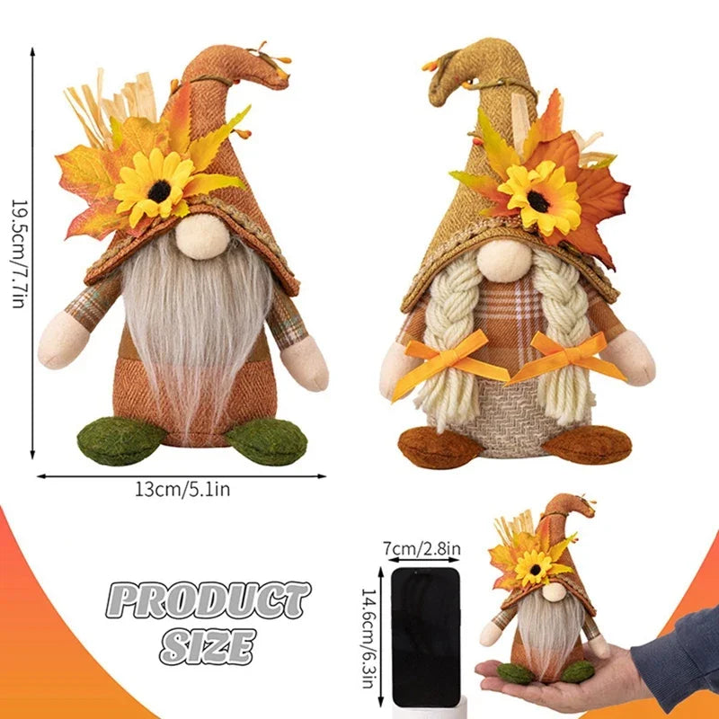 Fall Gnome Maple Leaf Sunflower Plush Faceless Doll - Glowing Elf Dwarf Decorations for Christmas, Autumn, Thanksgiving Decor & Gifts