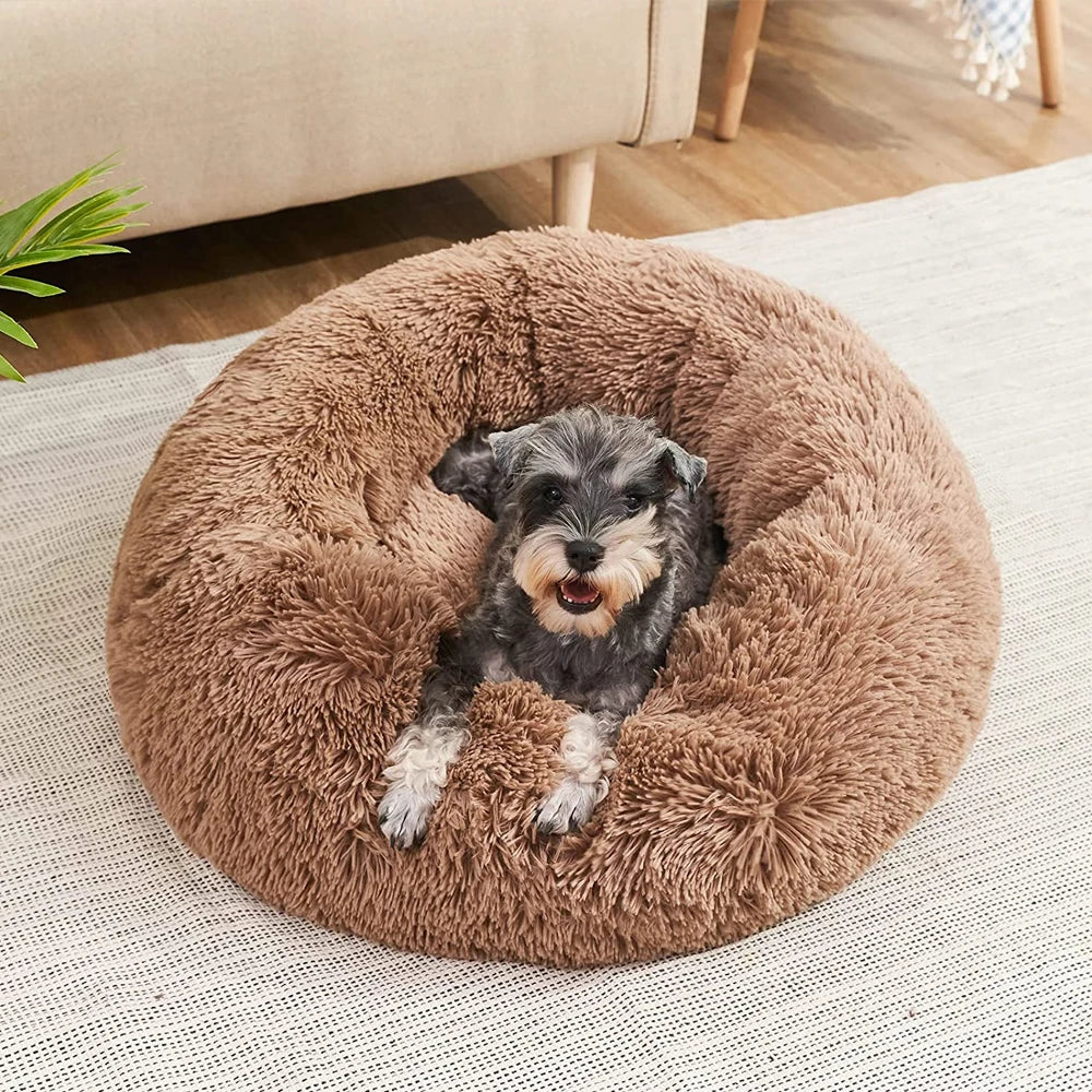 40–90cm Round Plush Pet Bed – Super Soft, Warm Dog & Cat Bed for Winter Comfort