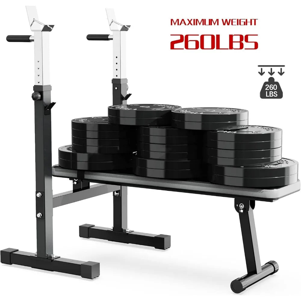 Adjustable Weight Bench Press with Squat Rack Folding Multi-Function Dip Station for Full Body Workout Home Gym Strength