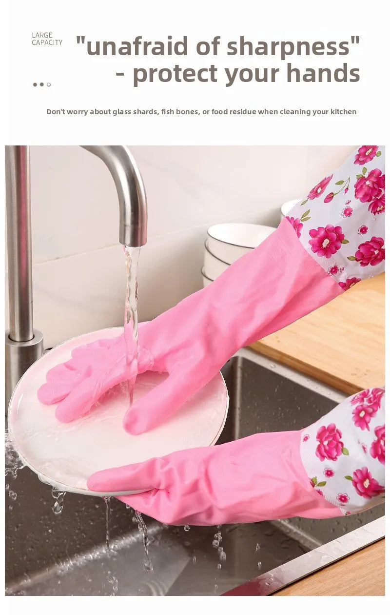 Winter Fleece-Lined Long Waterproof Gloves for Dishwashing and Household Cleaning