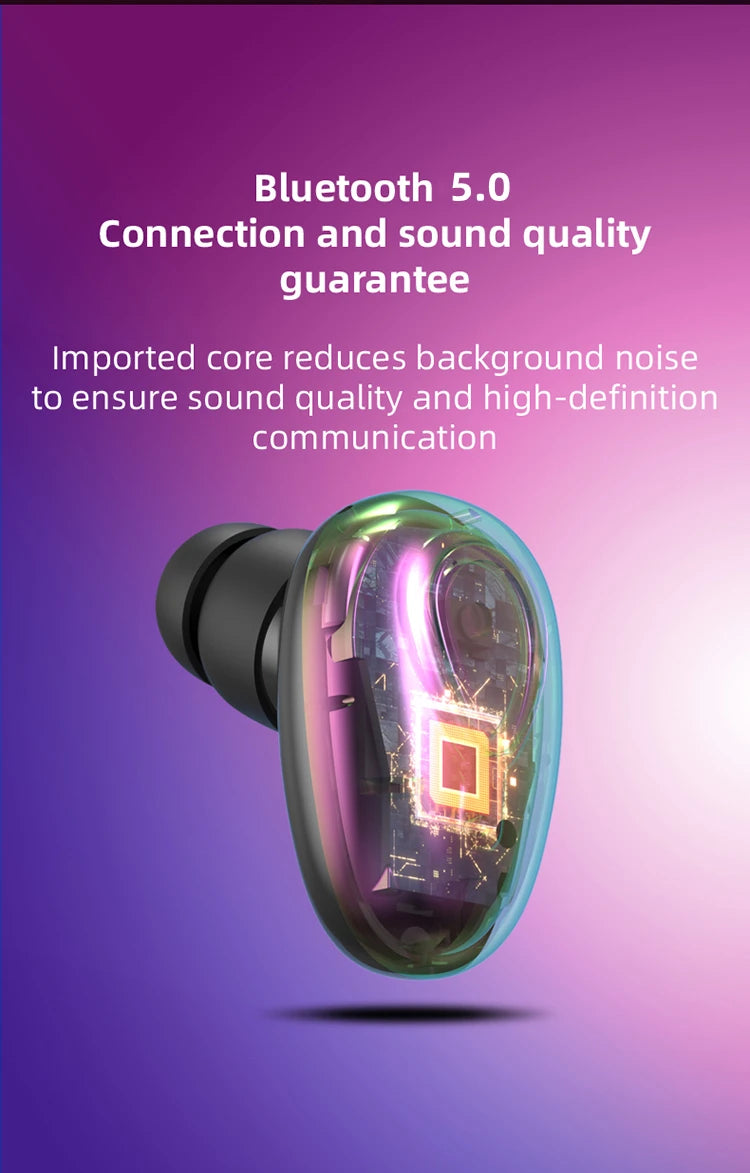 Mini Invisible Earphones Bluetooth 5.0 Wireless Headphones Hands Free Sports In-Ear Earbuds HiFi Music Gaming Headset with Mic