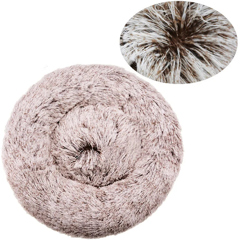 40–90cm Round Plush Pet Bed – Super Soft, Warm Dog & Cat Bed for Winter Comfort