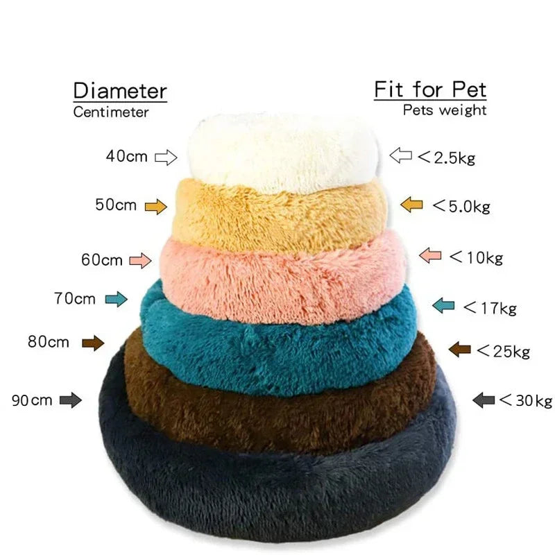 40–90cm Round Plush Pet Bed – Super Soft, Warm Dog & Cat Bed for Winter Comfort