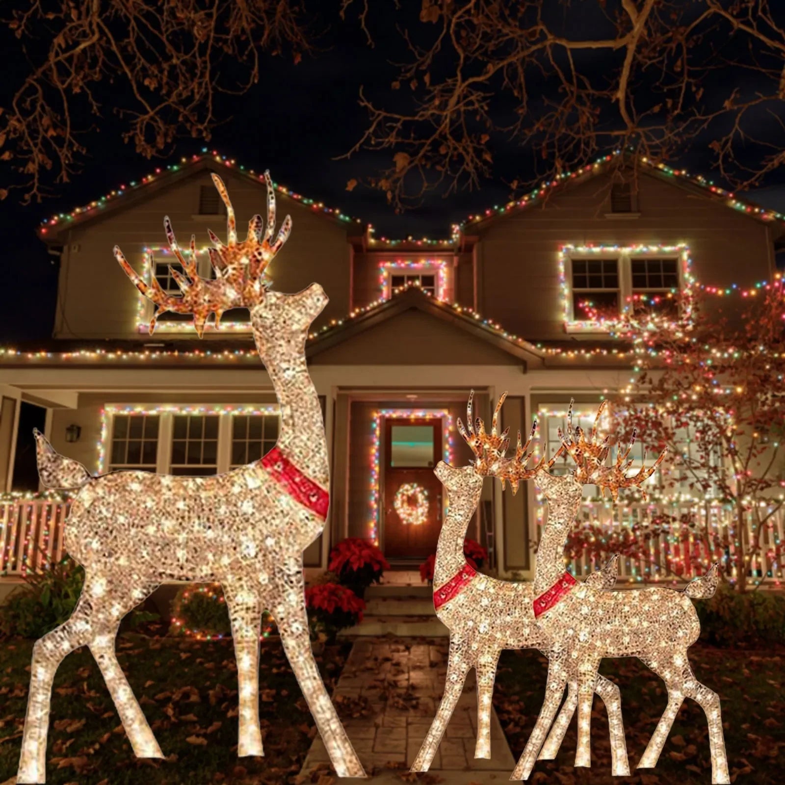 Lighted Christmas Deer Sleigh Outdoor Yard Decoration Winter Decoration for Front Yards