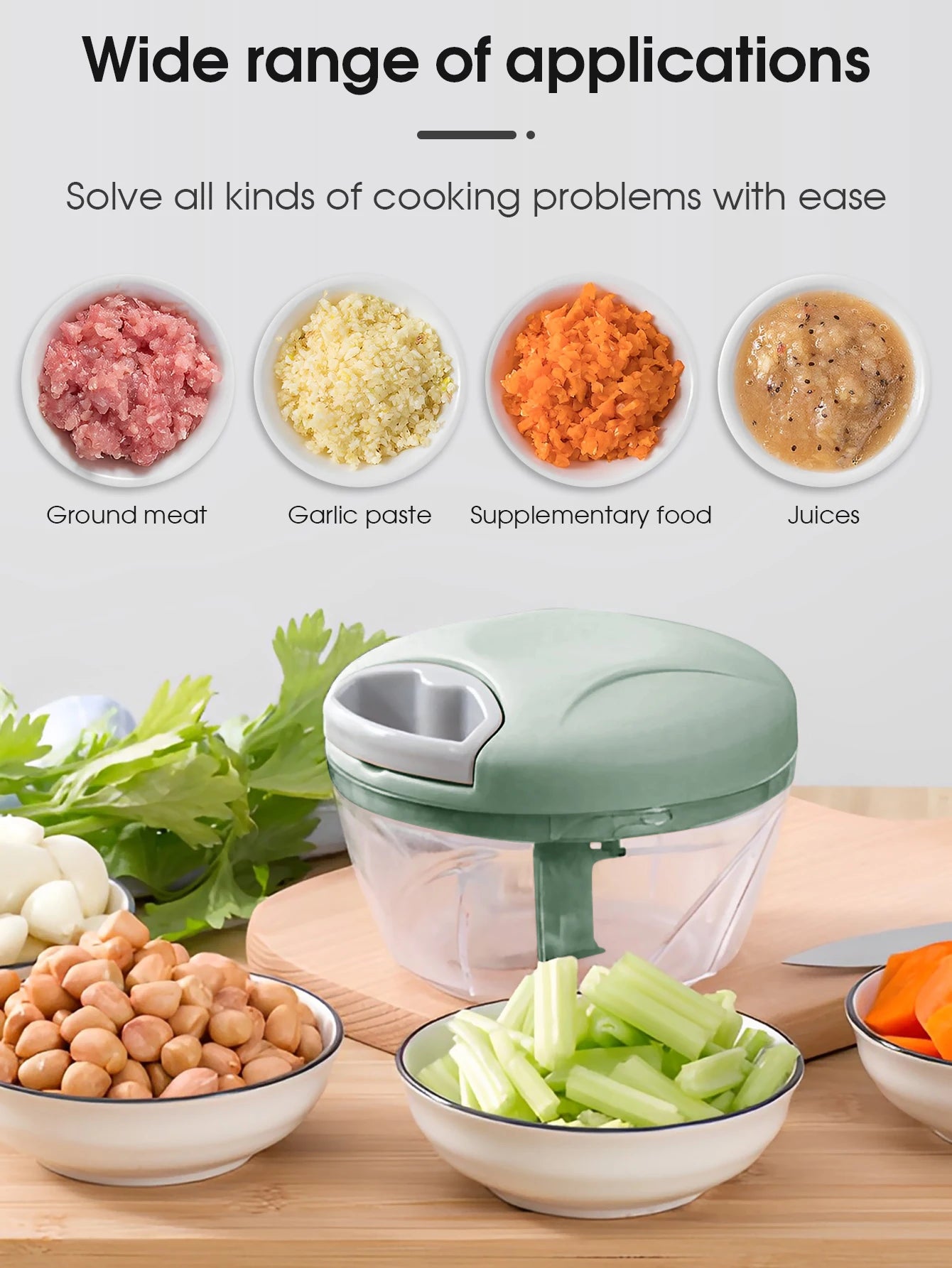 Home Kitchen Manual Ginger Grinder - Multifunctional Food, Vegetable Cutter & Meat Grinder with 500ml/900ml Capacity