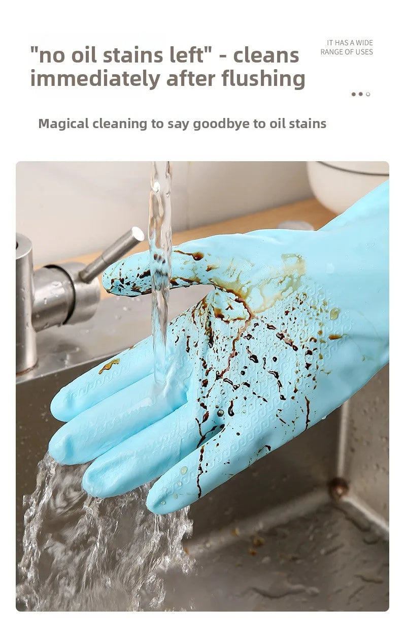 Winter Fleece-Lined Long Waterproof Gloves for Dishwashing and Household Cleaning