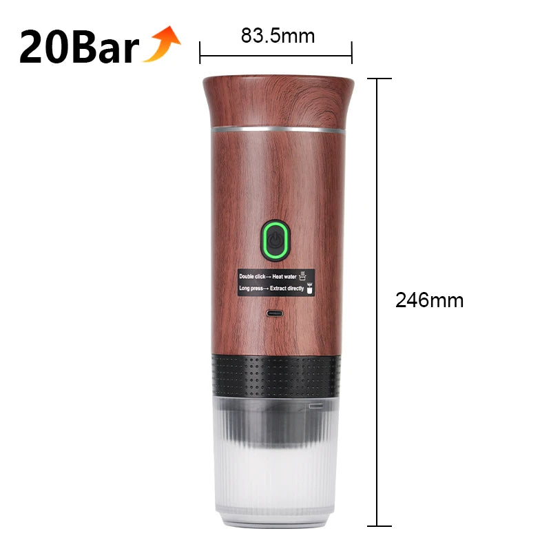 Wireless Electric Portable Espresso Coffee Machine for Car, Home, Camping - 3-in-1 Capsule and Powder Travel Coffee Maker