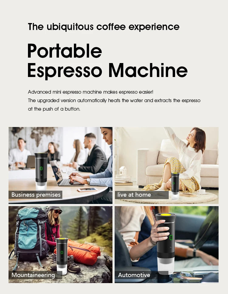 Wireless Electric Portable Espresso Coffee Machine for Car, Home, Camping - 3-in-1 Capsule and Powder Travel Coffee Maker