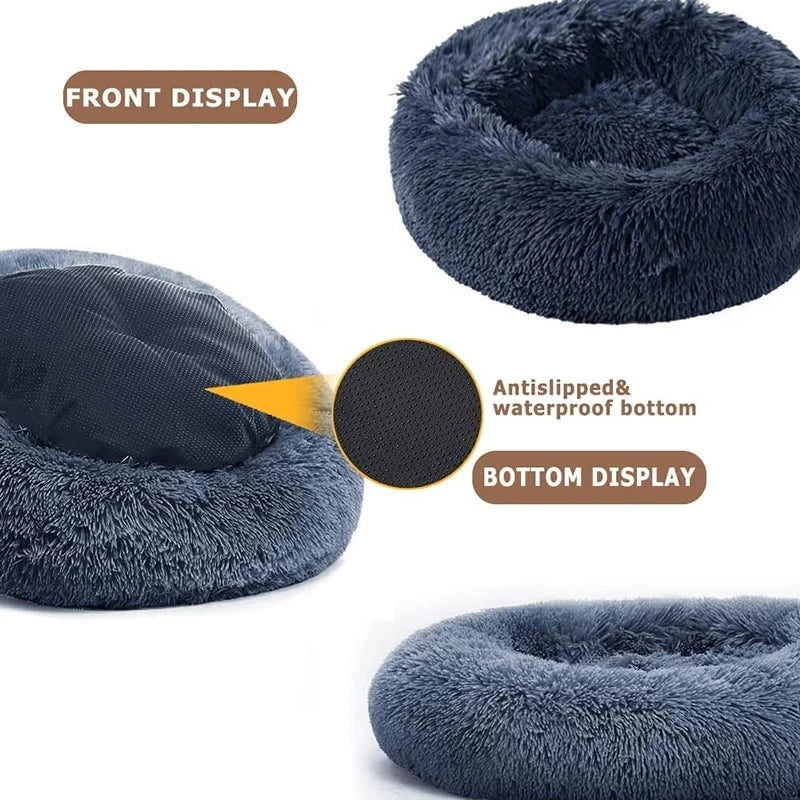 40–90cm Round Plush Pet Bed – Super Soft, Warm Dog & Cat Bed for Winter Comfort