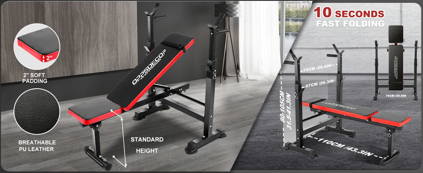 600lbs 6 in 1 Weight Bench Set with Squat Rack Adjustable Workout Bench with Leg Developer Preacher Curl Rack Fitness