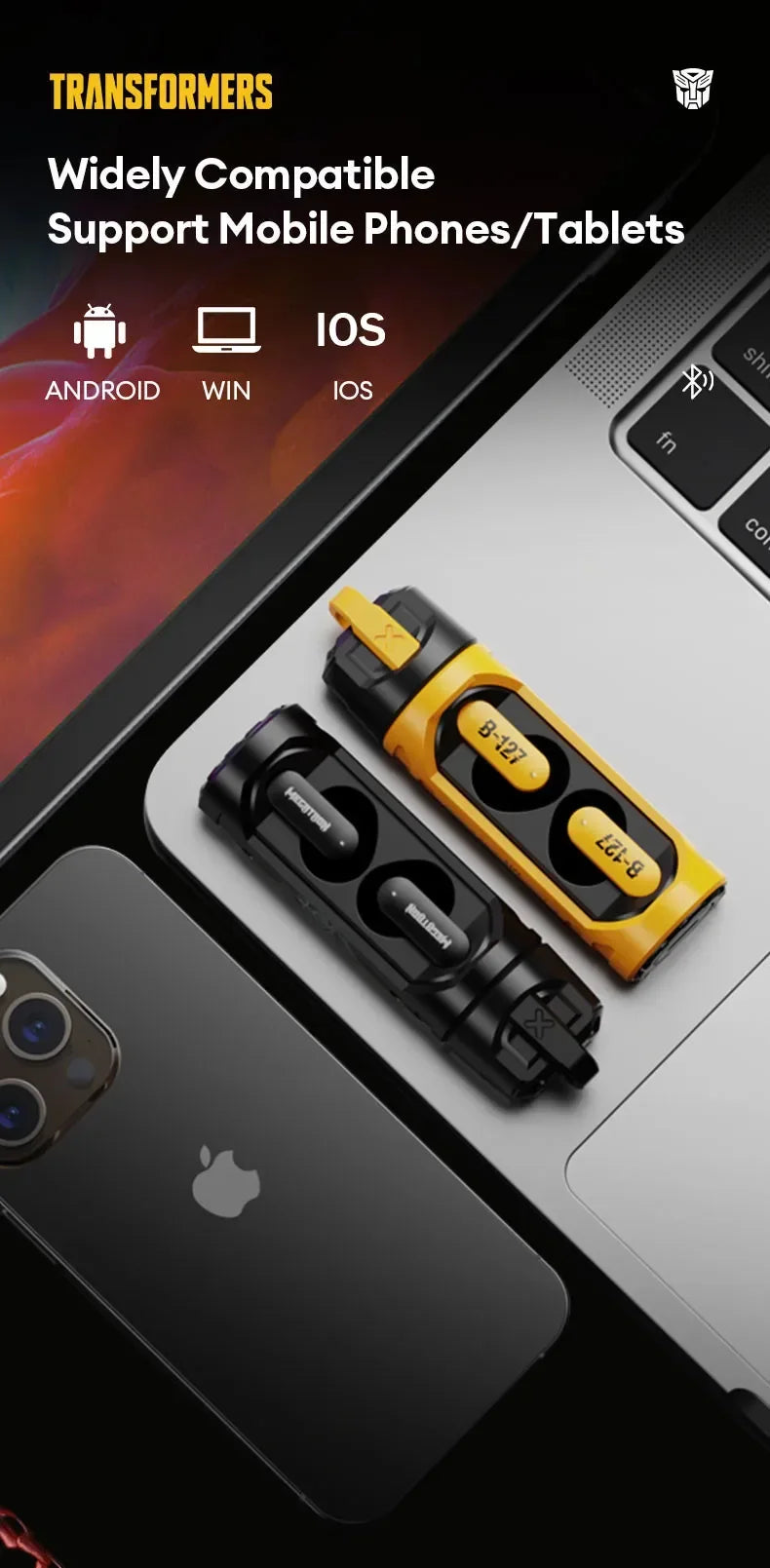 TRANSFORMERS TF-T11 Bumblebee Earphones Bluetooth Wireless Long Endurance Noise Reduction Headphones Music Sport Gaming Earbuds
