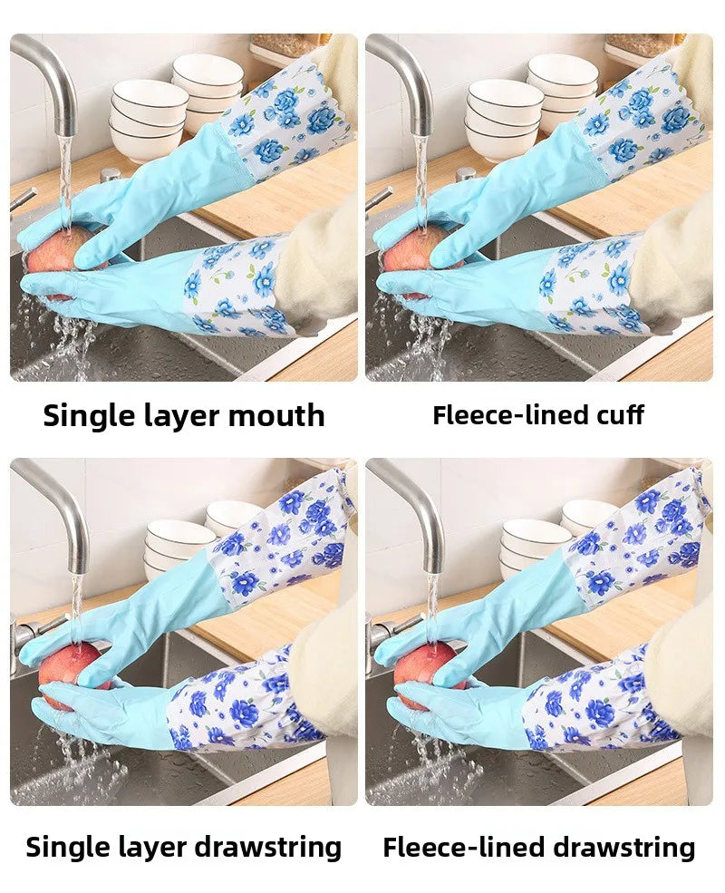 Winter Fleece-Lined Long Waterproof Gloves for Dishwashing and Household Cleaning