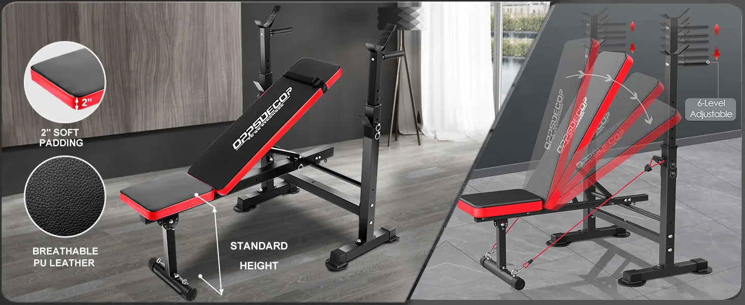 600lbs 6 in 1 Weight Bench Set with Squat Rack Adjustable Workout Bench with Leg Developer Preacher Curl Rack Fitness