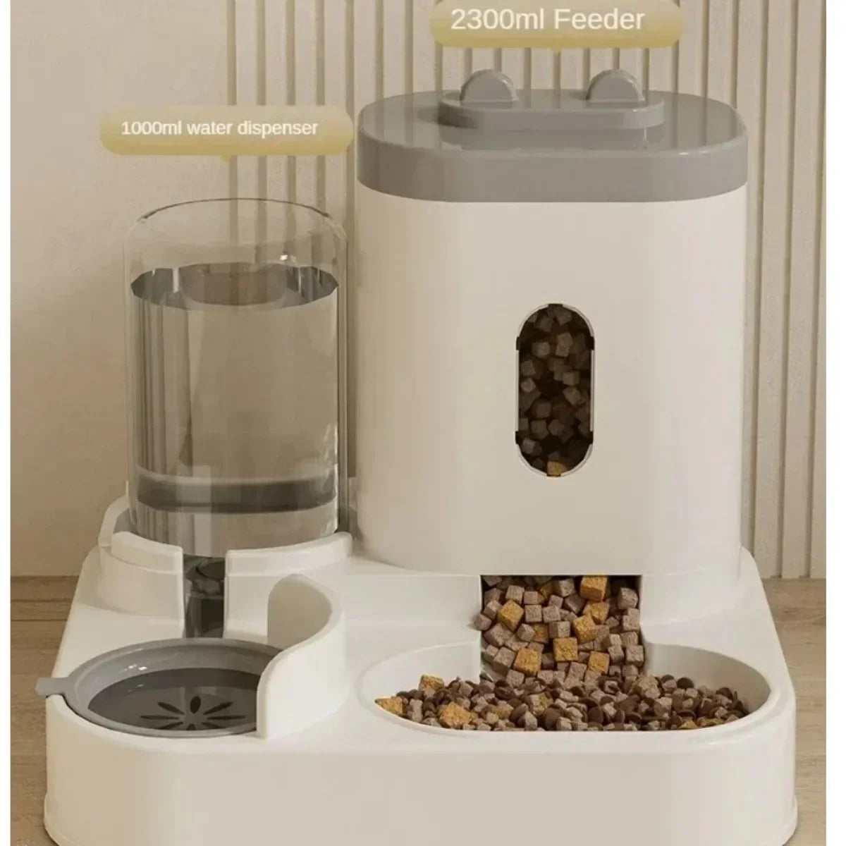 Automatic Feeder Dog Cat Food Bowl with Water Fountain - Large Capacity Pet Food Storage Dispenser Container for Puppies and Cats