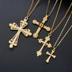 4pcs Fashion Punk Cross Pendant Necklace Set for Women - Vintage Artificial Crystals Exaggerated Multi-Layer Necklaces New Jewelry