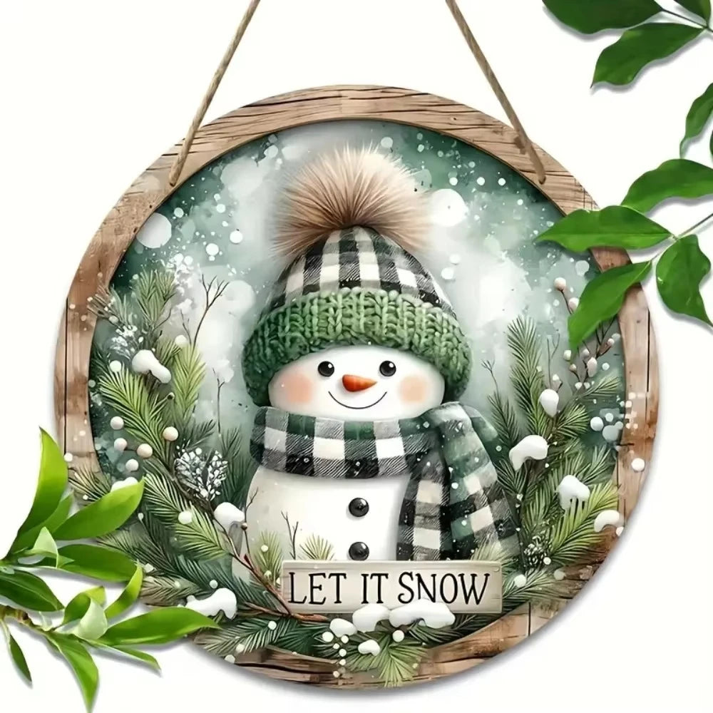 Charming Snowman Circular Wooden Sign Suitable for Home Living Room Door Decoration - Ideal Choice for Christmas and Winter