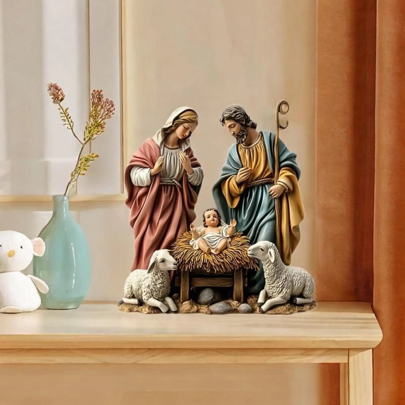 Nativity Scene Figurine Tabletop Decor - Festive Nativity Figurine Display Set for Gift, Car, Indoor Decor, Living Room, Office