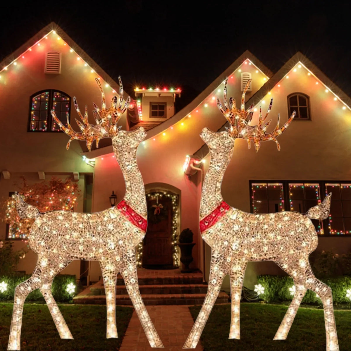 Lighted Christmas Deer Sleigh Outdoor Yard Decoration Winter Decoration for Front Yards
