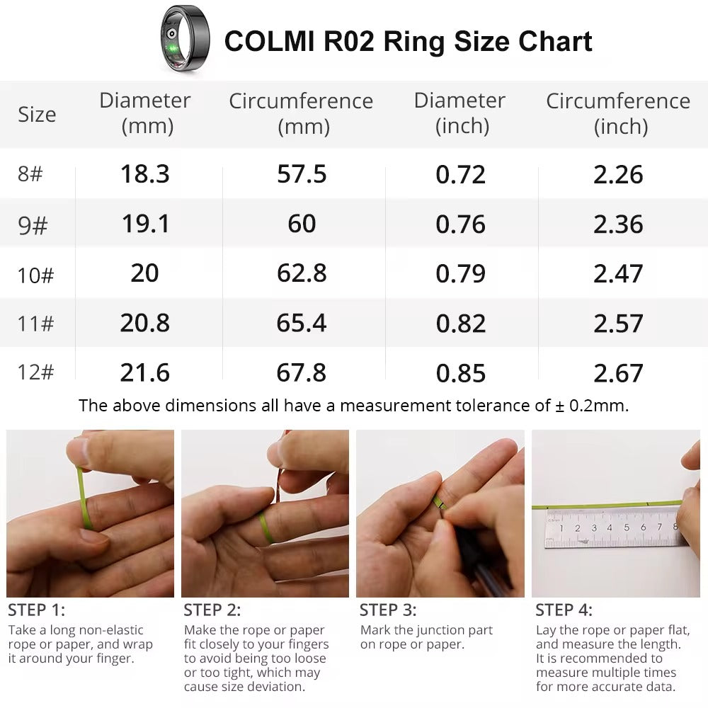 COLMI R02 Smart Ring Military Grade Titanium Steel Shell Health Monitoring IP68 & 5ATM Waterproof Multi-sport Modes